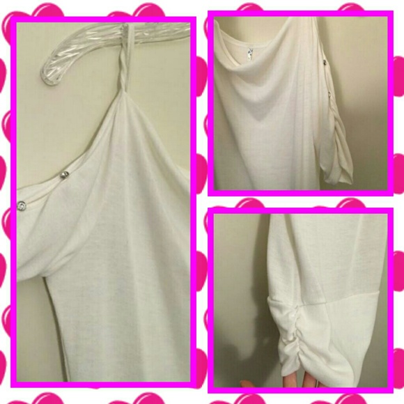 NWOT- Off shoulder embellished white sweater - Picture 2 of 3