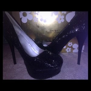black glitter heels size 9