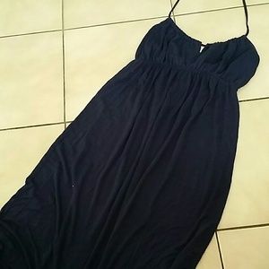Naby blue long halter dress