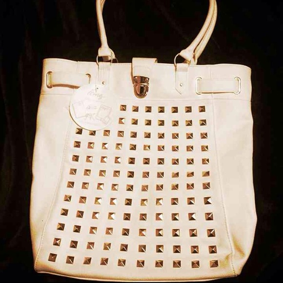 White Studded Do it all Faux Leather Tote