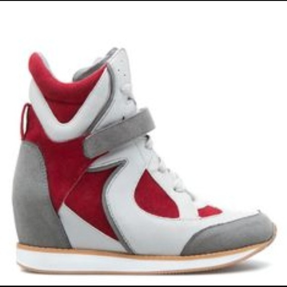 Grey and Red Sneaker Wedges