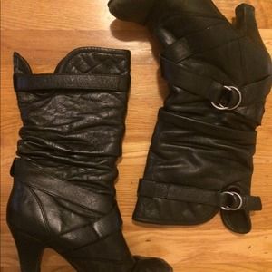 3 1/2" heel Steve Madden leather boots, sz 8