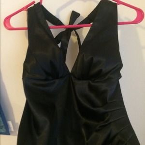 Black satin-ey stretchy halter-top dress