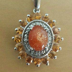 Sunstone, Orange Sapphire & Diamond Pendant
