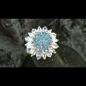 Blue Drusy and Tanzanite Ring