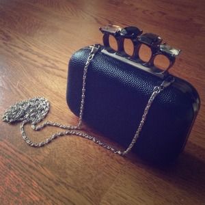 Bebe Jeweled Stones Knuckle Clutch