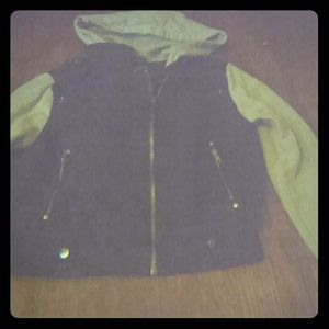 Gray and black zip up fashion hoodie