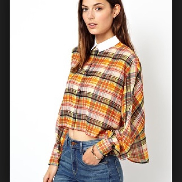 ❌❌Sold❌❌asos plaid cropped in front blouse