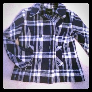 Talbots plaid wool pea coat