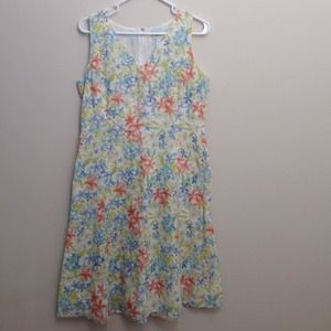 Liz Claiborne 100% Linen Sleeveless Floral Dress