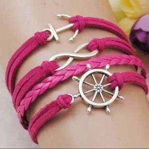 Pink Infinity Ship Anchor Friendship Bracelet