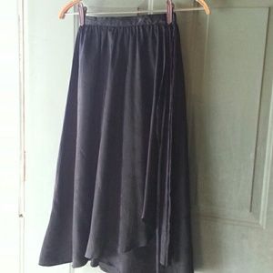 Black embossed satin wrap around skirt