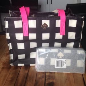 Kate spade black check handbag with wallet