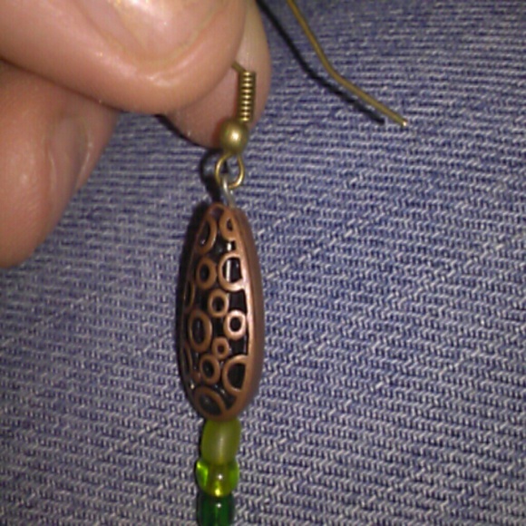 Unique  Bronze bead with small green beads below - Picture 2 of 2