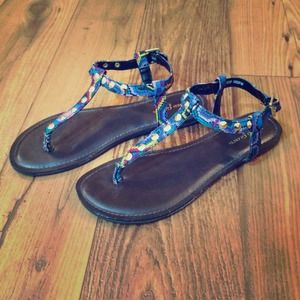 Multi-color sandals with gold color studs