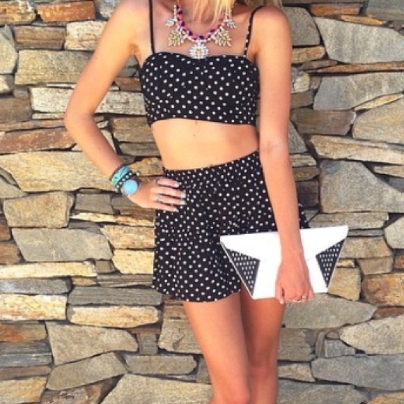 LF black and white polka dot bustier top! - Picture 2 of 4