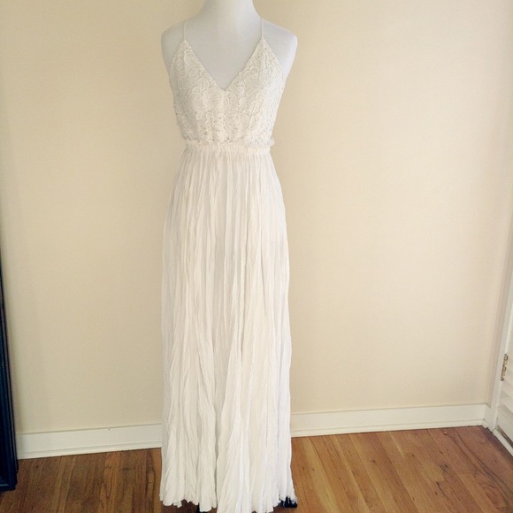 Long BoHo White Spaghetti Strap Dress