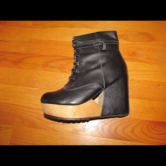 Urban Outfitters cut out wood wedge black boots