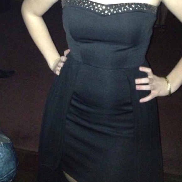 Hi Lo black dress with studded neckline