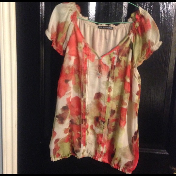 Zac & Rachel multi color short sleeve blouse Large