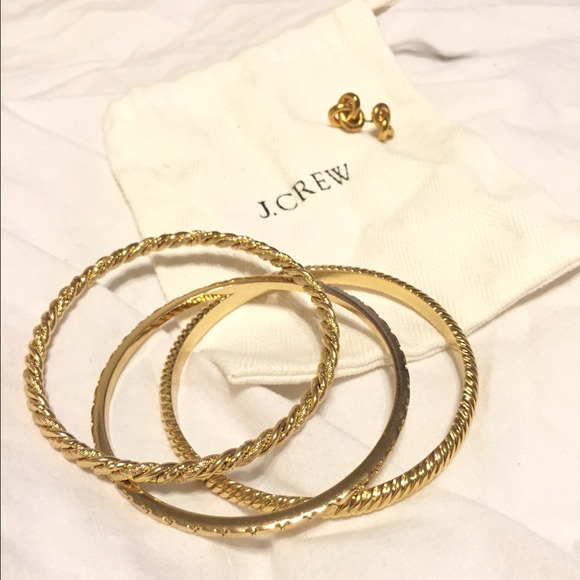 J.Crew Gold Plated Bracelets (3) and Knot Earrings