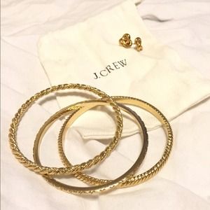 J.Crew Gold Plated Bracelets (3) and Knot Earrings