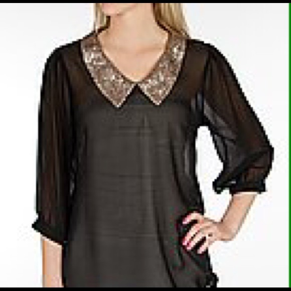 BKE "Red" blouse in sheer black with gold collar