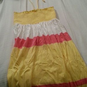 White, pink and yellow striped dress