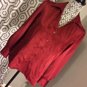 Maroon satin looking button blouse