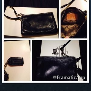Classic black leather Authentic Coach Wristlet.
