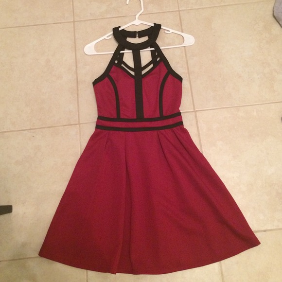 Tobi caged red skater dress