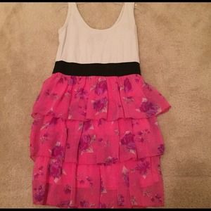 Hot pink floral dress with white top