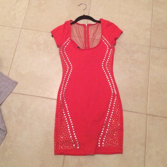 Brand new Bebe red metallic studded dress