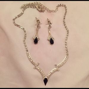 Silver necklace with black studs and earrings