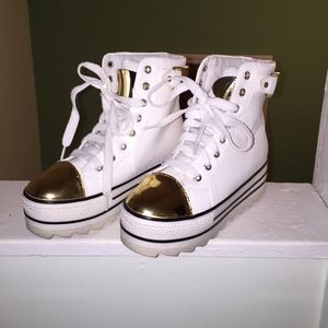 White high top platform gym shoes