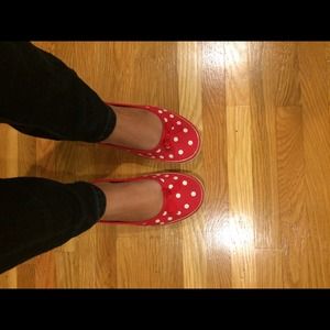 Red polka dot flats