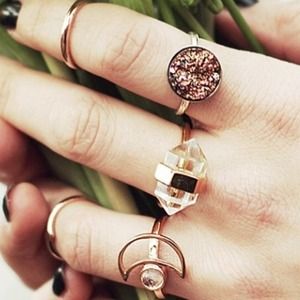 Boho gypsy Gold raw crystal quartz ring