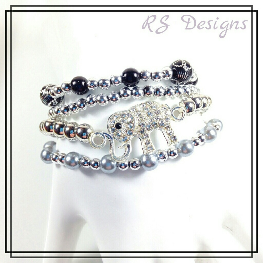 Crystal Elephant Bracelet Set
