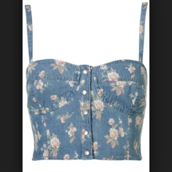 Topshop Floral Bustier Crop Top, Button Up