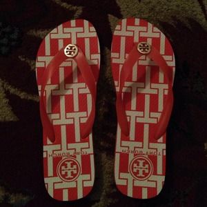 Tory Burch orange flip flops