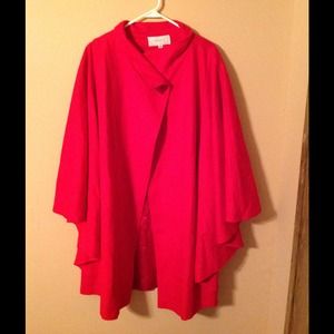 J Hilary red long wool shawl cape
