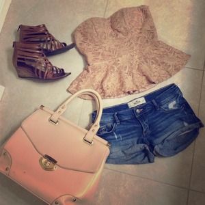 Forever21 Strapless Lace Peplum Top - Small