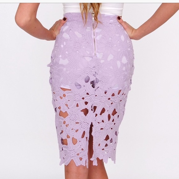 Lavendar floral crochet knee length pencil skirt - Picture 2 of 4