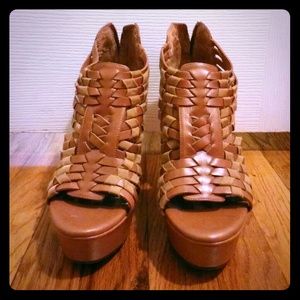 Brown leather wedges