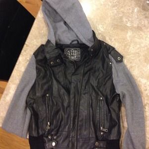 Sweater/ leather jacket