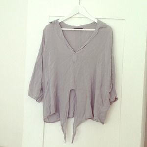 Soft grey/blue Brandy Melville tie front blouse