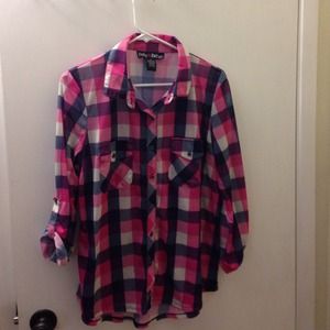 Pink and blue plaid Polly & Esther button up shirt