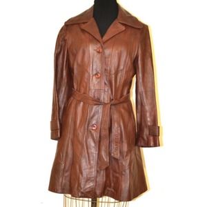 BROWN GENUINE LEATHER TRENCH COAT SIZE 12