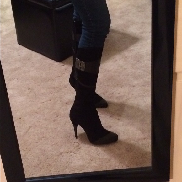 Black suede and leather boots