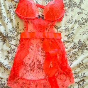 Victoria's Secret Hot Pink Coral Lace Lingerie